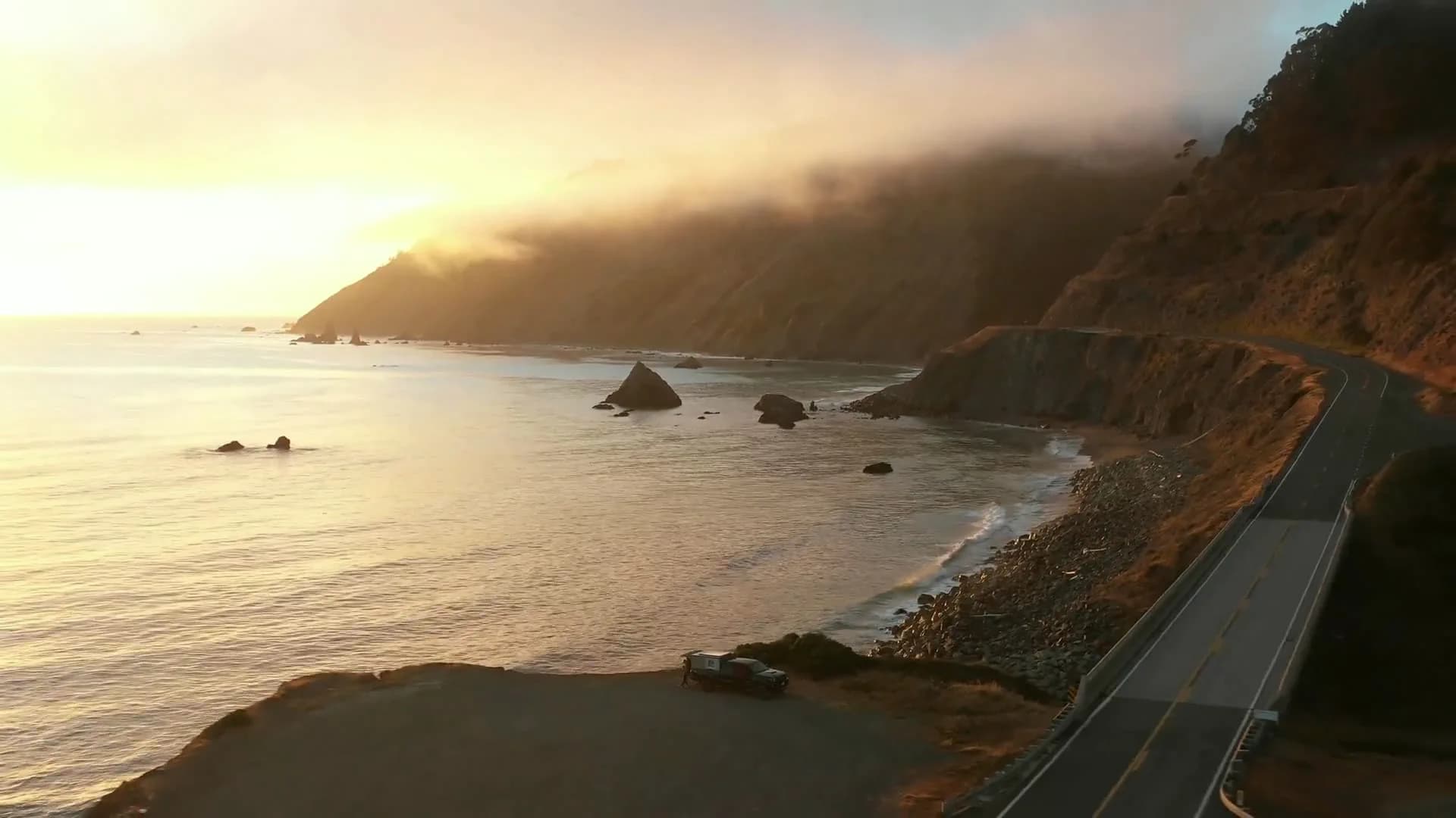 The California coastline at golden hour, along Highway 1